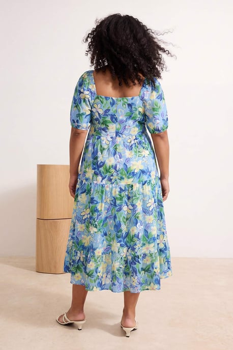 Trendyol Curve Dam Blå Blommig Maxi Trekvartsärm Casual A-linje Plus size Klänning - Image 2