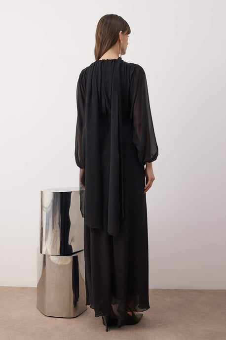 TRENDYOLMİLLA Women's Black Plain Maxi Long Cocktail A-line Evening & Prom Dress - Image 3
