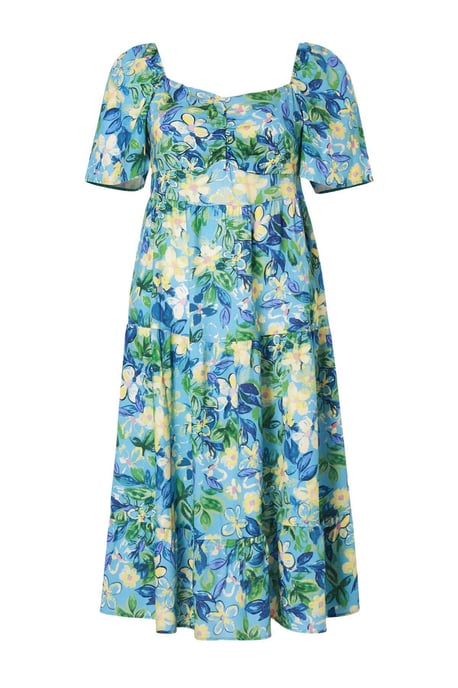 Trendyol Curve Dam Blå Blommig Maxi Trekvartsärm Casual A-linje Plus size Klänning - Image 3