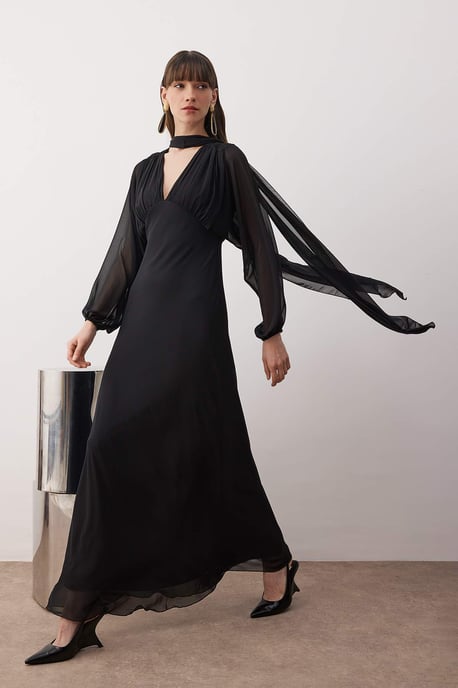 TRENDYOLMİLLA Women's Black Plain Maxi Long Cocktail A-line Evening & Prom Dress - Image 6