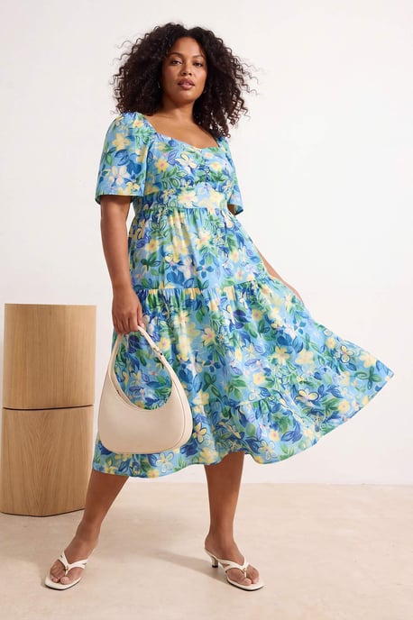 Trendyol Curve Dam Blå Blommig Maxi Trekvartsärm Casual A-linje Plus size Klänning - Image 6