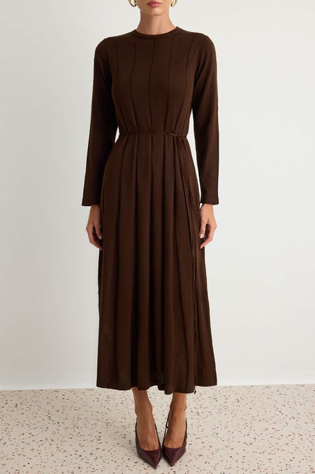 Trendyol Modest Dames Bruin Effen Maxi Lang Casual A-lijn Modest Jurken - Image 2