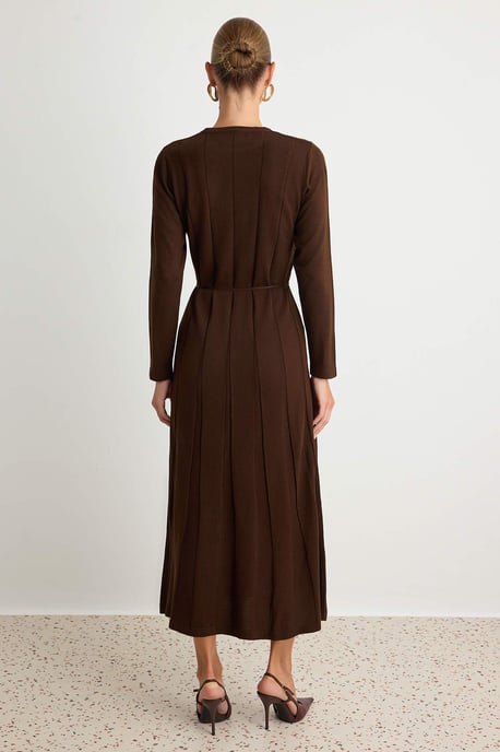 Trendyol Modest Dames Bruin Effen Maxi Lang Casual A-lijn Modest Jurken - Image 3