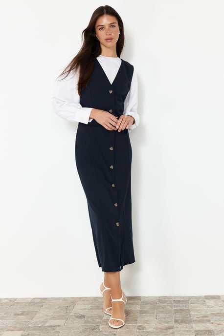 Trendyol Modest Dames Donkerblauw Effen Maxi Lang Casual Gilet Modest Jurken - Image 2