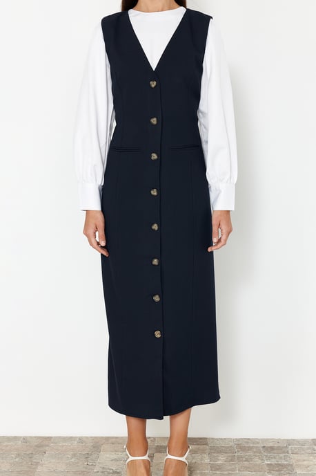 Trendyol Modest Dames Donkerblauw Effen Maxi Lang Casual Gilet Modest Jurken - Image 3