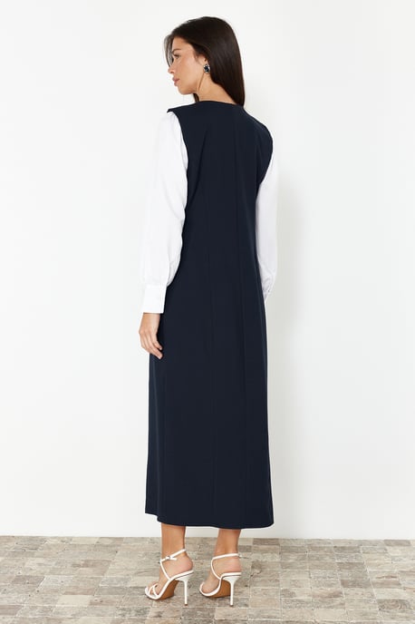 Trendyol Modest Dames Donkerblauw Effen Maxi Lang Casual Gilet Modest Jurken - Image 5