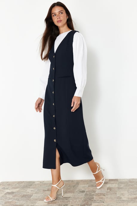 Trendyol Modest Dames Donkerblauw Effen Maxi Lang Casual Gilet Modest Jurken - Image 6