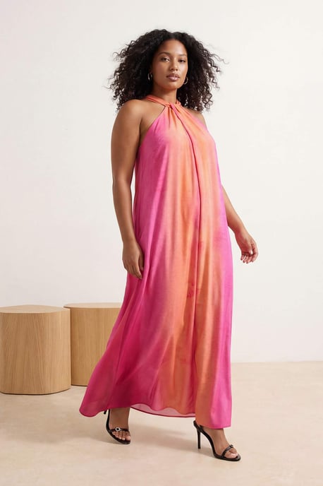 Trendyol Curve Dam Rosa Färgblock Maxi Ärmlös Casual A-linje Plus size Klänning - Image 2