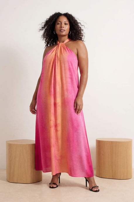 Trendyol Curve Dam Rosa Färgblock Maxi Ärmlös Casual A-linje Plus size Klänning - Image 3