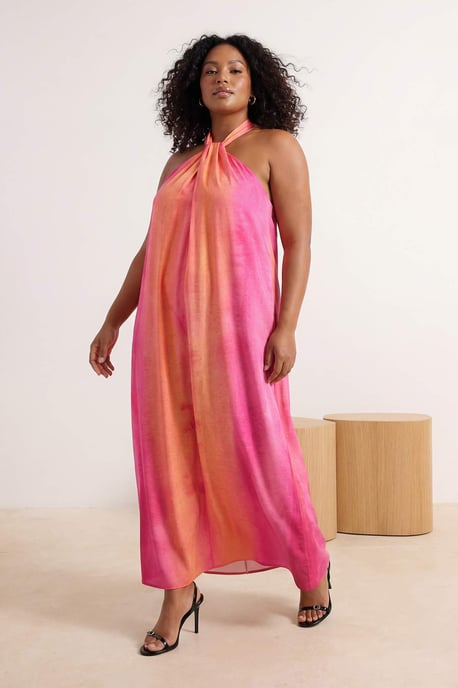 Trendyol Curve Dam Rosa Färgblock Maxi Ärmlös Casual A-linje Plus size Klänning - Image 4