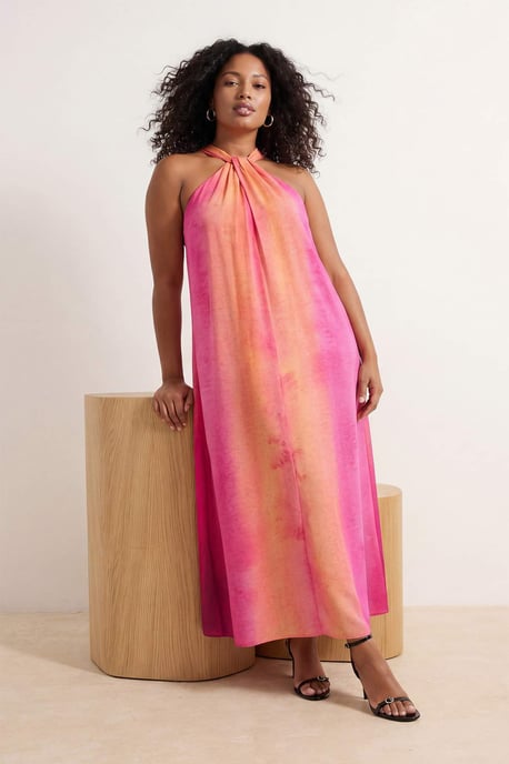 Trendyol Curve Dam Rosa Färgblock Maxi Ärmlös Casual A-linje Plus size Klänning - Image 6
