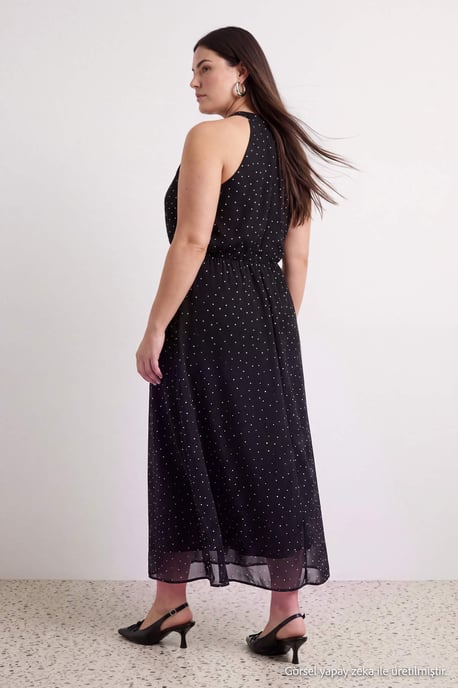 Trendyol Curve Dam Svart Prickig Maxi Ärmlös A-linje Plus size Klänning - Image 2