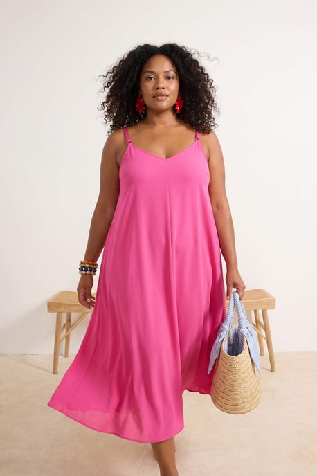Trendyol Curve Dam Rosa Enfärgad Maxi Ärmlös Strandkläder A-linje Plus size Klänning - Image 1