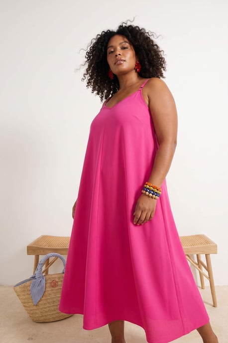 Trendyol Curve Dam Rosa Enfärgad Maxi Ärmlös Strandkläder A-linje Plus size Klänning - Image 6