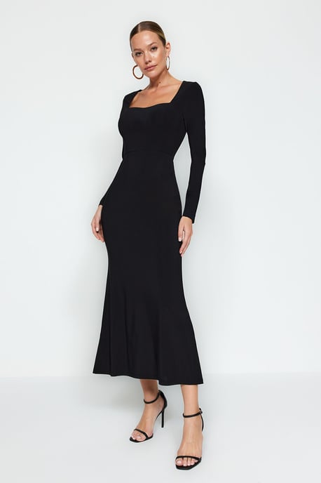 TRENDYOLMİLLA Dames Zwart Effen Maxi Lang Avond / Dagelijks Bodycon Jurken - Image 4
