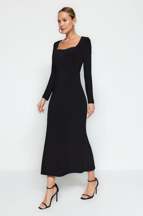 TRENDYOLMİLLA Dames Zwart Effen Maxi Lang Avond / Dagelijks Bodycon Jurken - Image 5