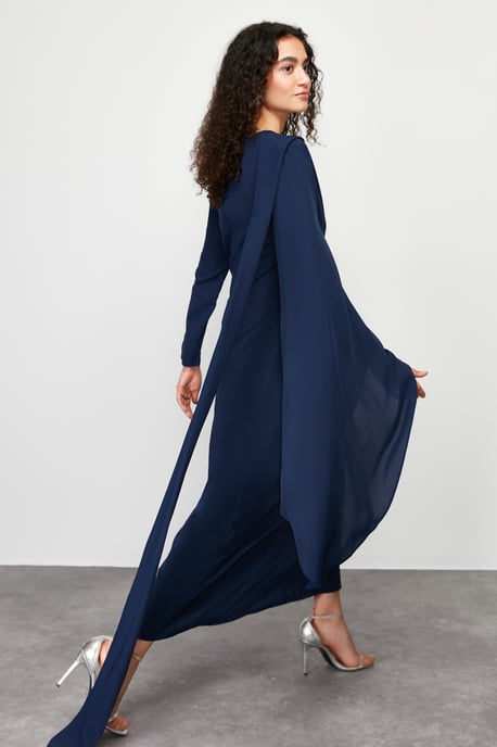 Trendyol Modest Dames Donkerblauw Effen Maxi Lang Stijlvol/Avond Recht Modest Avond Jurken - Image 2