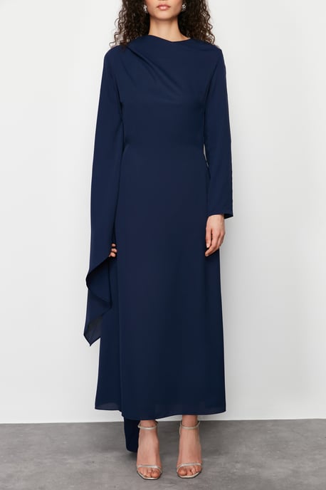 Trendyol Modest Dames Donkerblauw Effen Maxi Lang Stijlvol/Avond Recht Modest Avond Jurken - Image 3