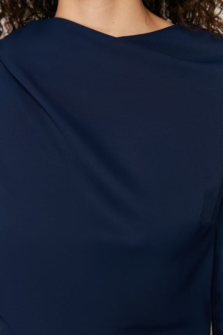 Trendyol Modest Dames Donkerblauw Effen Maxi Lang Stijlvol/Avond Recht Modest Avond Jurken - Image 4