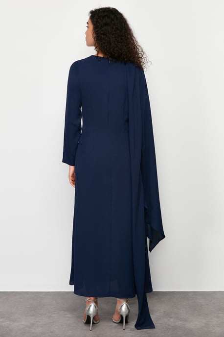 Trendyol Modest Dames Donkerblauw Effen Maxi Lang Stijlvol/Avond Recht Modest Avond Jurken - Image 5