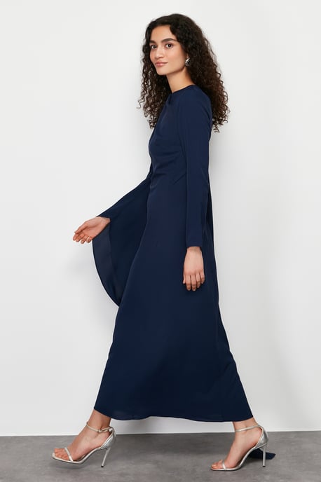 Trendyol Modest Dames Donkerblauw Effen Maxi Lang Stijlvol/Avond Recht Modest Avond Jurken - Image 6