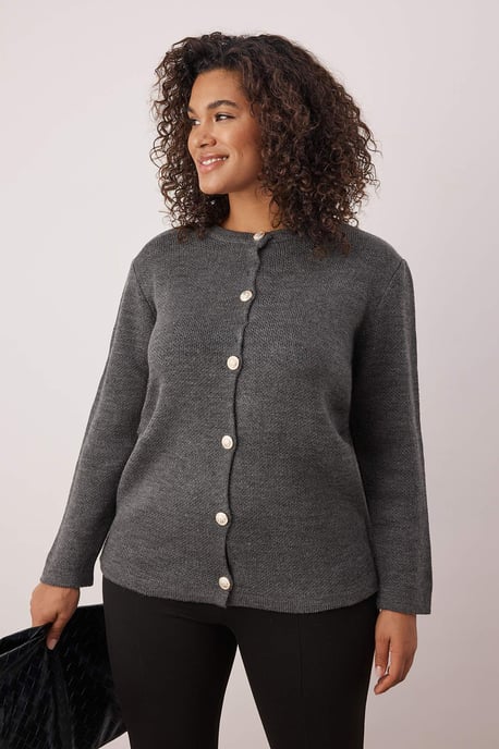 Trendyol Curve Dam Grå Enfärgad Lång Regular fit Plus size Koftor - Image 1