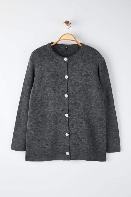 Trendyol Curve Dam Grå Enfärgad Lång Regular fit Plus size Koftor - Image 4