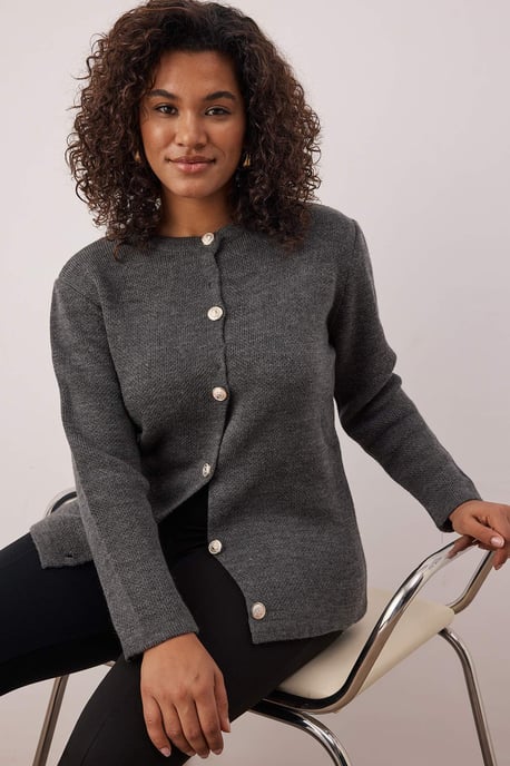 Trendyol Curve Dam Grå Enfärgad Lång Regular fit Plus size Koftor - Image 6