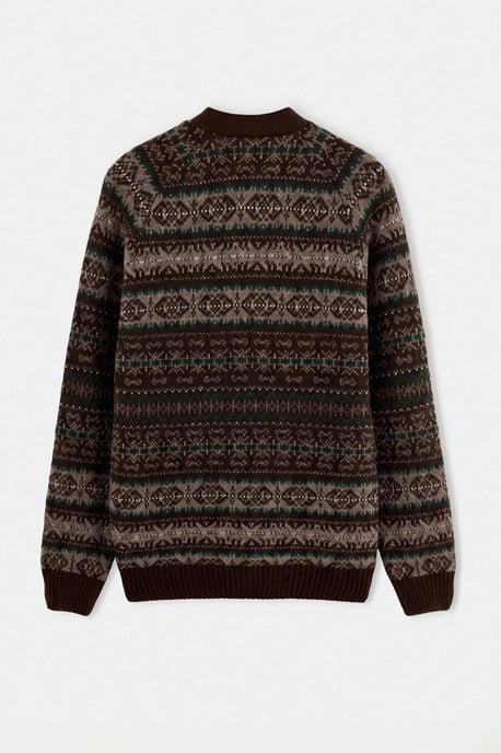 TRENDYOL MAN Men's Brown Ethnic pattern Long Fitted Cardigans - Image 2