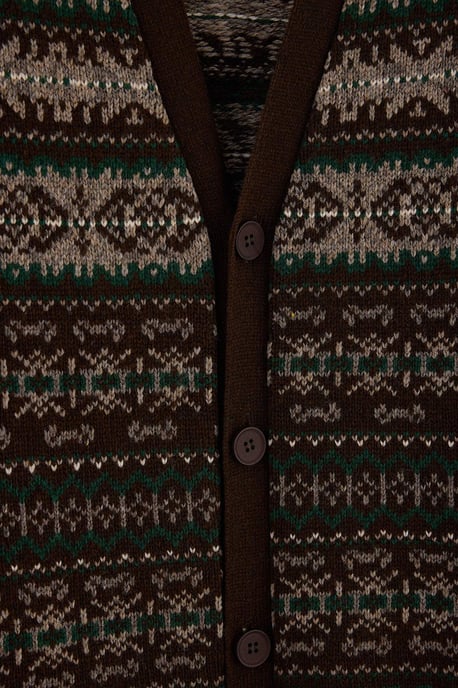 TRENDYOL MAN Men's Brown Ethnic pattern Long Fitted Cardigans - Image 3