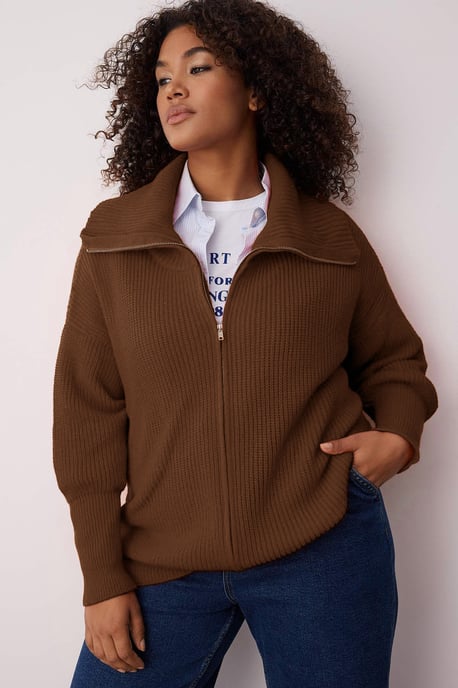 Trendyol Curve Dam Brun Enfärgad Lång Regular fit Plus size Koftor - Image 1