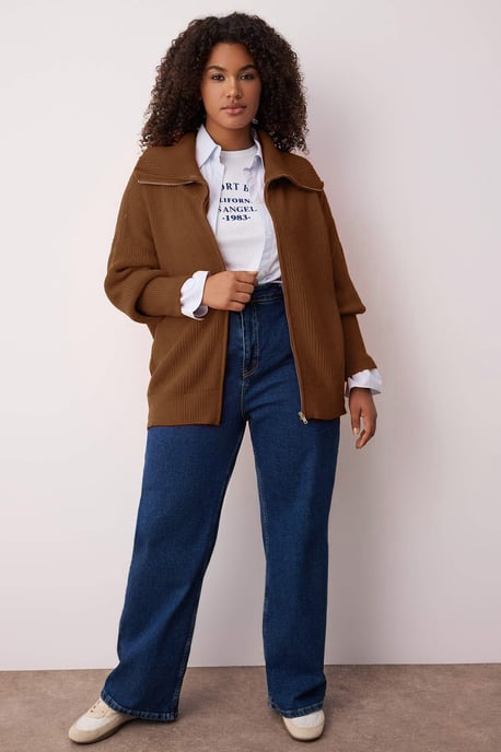 Trendyol Curve Dam Brun Enfärgad Lång Regular fit Plus size Koftor - Image 4