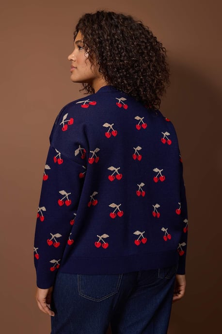 Trendyol Curve Dam Mörkblå Geometriskt mönster Lång Regular fit Plus size Koftor - Image 3