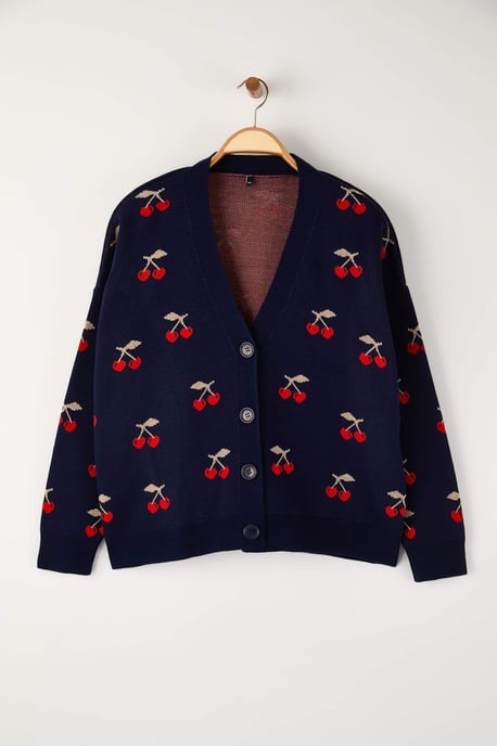Trendyol Curve Dam Mörkblå Geometriskt mönster Lång Regular fit Plus size Koftor - Image 4