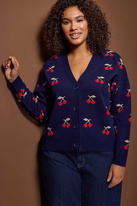 Trendyol Curve Dam Mörkblå Geometriskt mönster Lång Regular fit Plus size Koftor - Image 6
