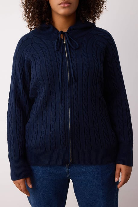 Trendyol Curve Dam Mörkblå Flätstickat Lång Regular fit Plus size Koftor - Image 2