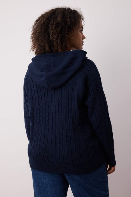 Trendyol Curve Dam Mörkblå Flätstickat Lång Regular fit Plus size Koftor - Image 3