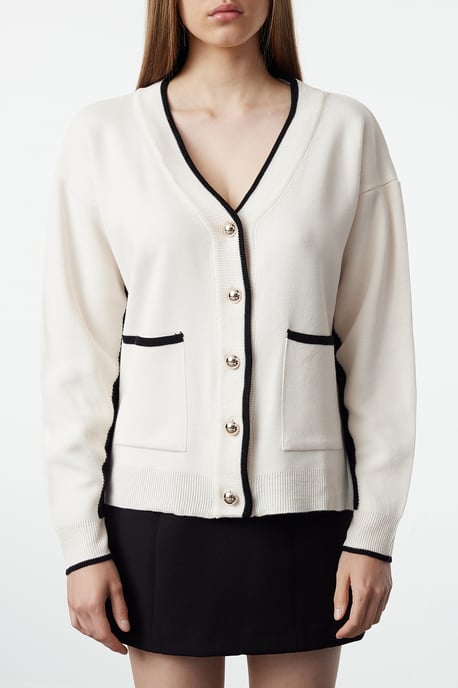 TRENDYOLMİLLA Women's Ecru Color block Long Oversize Cardigans - Image 3