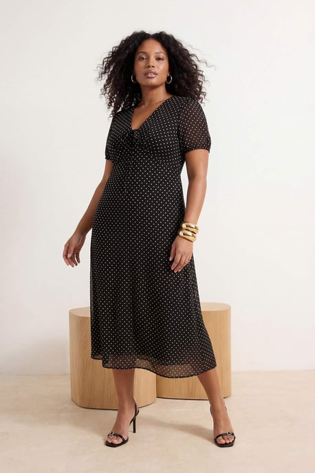 Trendyol Curve Dam Svart Prickig Maxi Kort Casual A-linje Plus size Klänning - Image 6