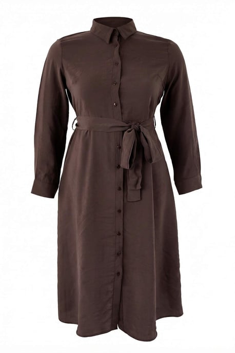 Trendyol Curve Dam Brun Enfärgad Maxi Lång Casual Rak Plus size Klänning - Image 5