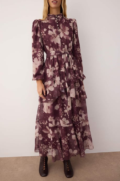 Trendyol Modest Dames Paars Geometrisch patroon Maxi Lang Casual Skater Modest Jurken - Image 2