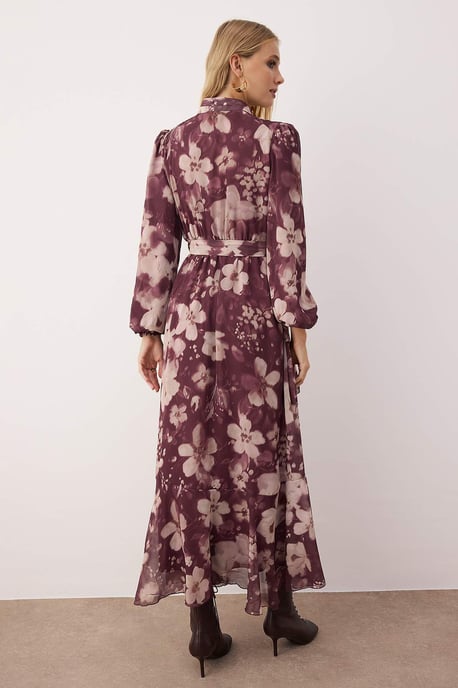 Trendyol Modest Dames Paars Geometrisch patroon Maxi Lang Casual Skater Modest Jurken - Image 3