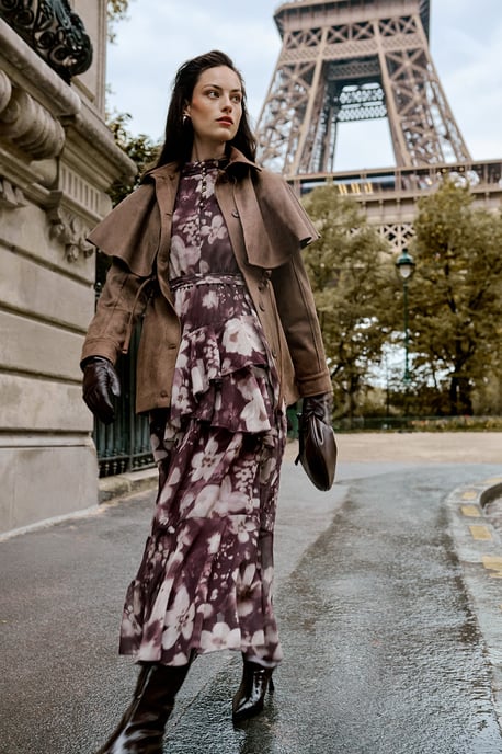 Trendyol Modest Dames Paars Geometrisch patroon Maxi Lang Casual Skater Modest Jurken - Image 4