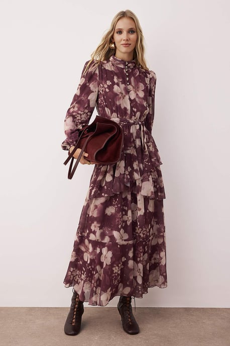Trendyol Modest Dames Paars Geometrisch patroon Maxi Lang Casual Skater Modest Jurken - Image 6