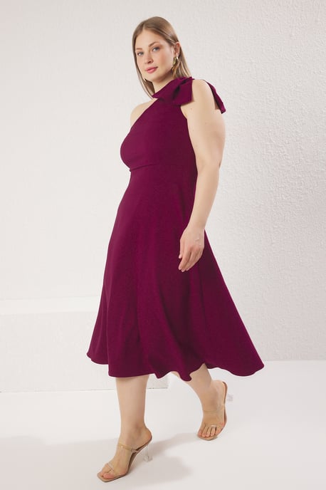 Trendyol Curve Dam Lila Enfärgad Maxi Ärmlös Elegant/Kväll Bodycon Plus size Klänning - Image 6
