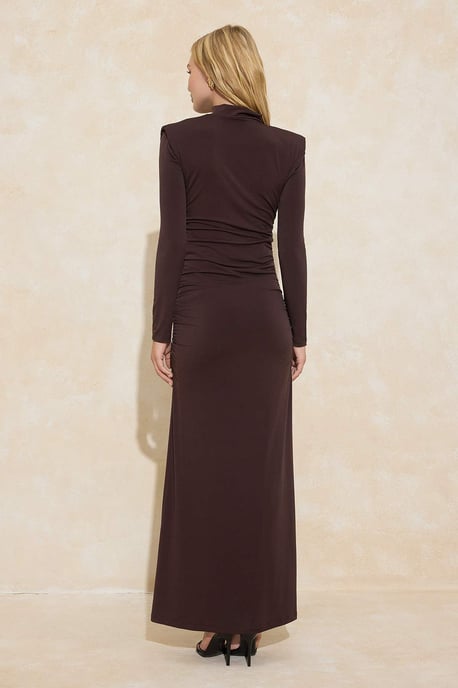 Trendyol Modest Dames Bruin Effen Maxi Lang Stijlvol/Avond Skater Modest Avond Jurken - Image 3