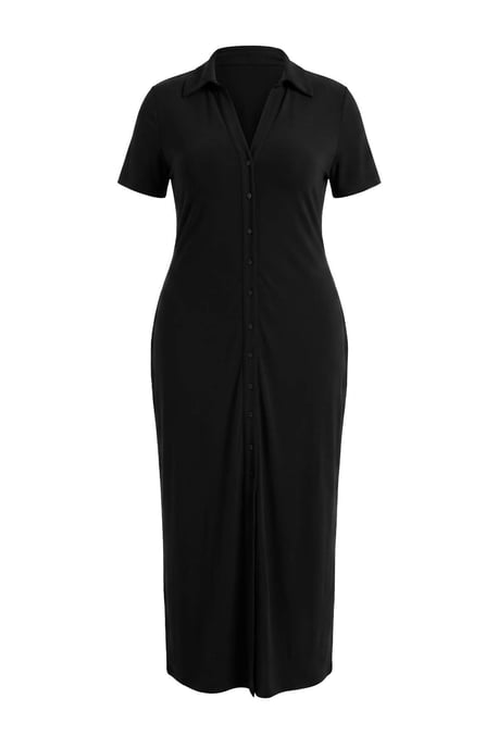 Trendyol Curve Dam Svart Enfärgad Maxi Kort Rak Plus size Klänning - Image 4