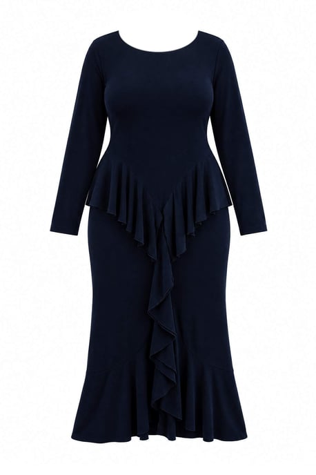 Trendyol Curve Dam Mörkblå Enfärgad Maxi Lång Bodycon Plus size Klänning - Image 4