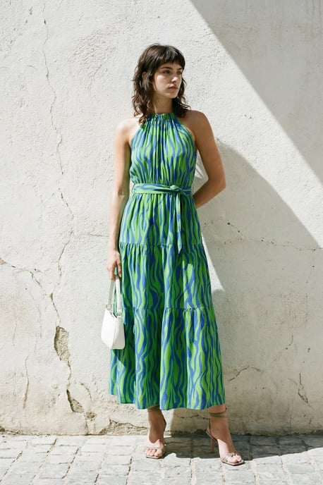TRENDYOLMİLLA Dames Blauw Dierenprint Maxi Mouwloos Avond / Dagelijks Recht Jurken - Image 1