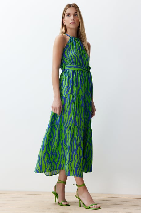 TRENDYOLMİLLA Dames Blauw Dierenprint Maxi Mouwloos Avond / Dagelijks Recht Jurken - Image 2